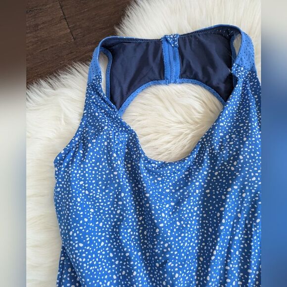 NWOT Nike Water Dots Women's Keyhole Back One Piece Blue Polka Dot Zip XL - Picture 4 of 9